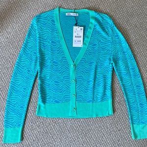 Zara Turquoise Wave Pattern Cardigan